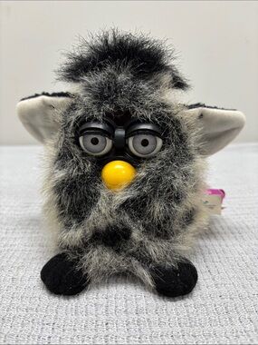 Vintage 1999 Furby Mink Grey Black Tiger Electronics Blue Eyes, Working
